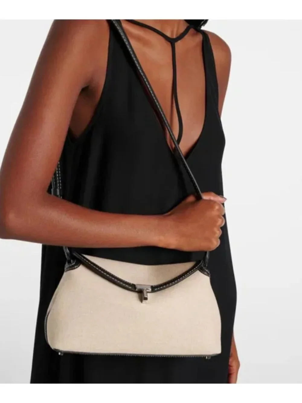 NWT TOTEME T-Lock Canvas Clutch Ecru Black Crossbody